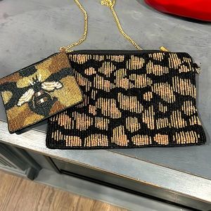 Beaded shoulder or crossbody bag with pouch